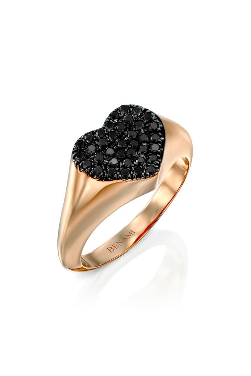 Heart Signet Ring with Black Diamonds — image 5 of 17