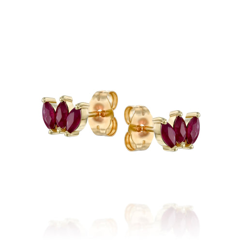 Triple Ruby Marquise Earring