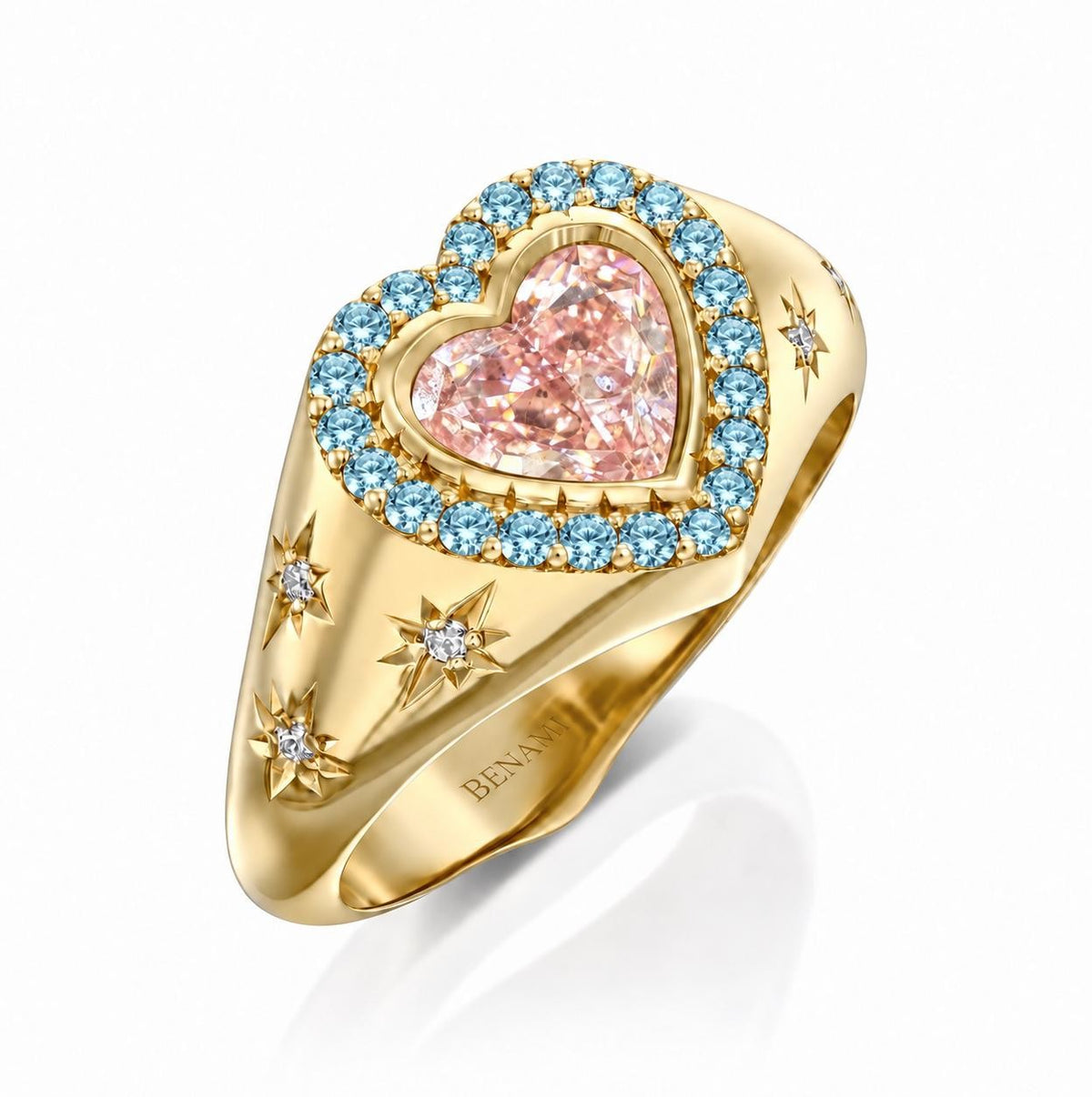 Pink Heart and Blue Diamonds Pinky Ring