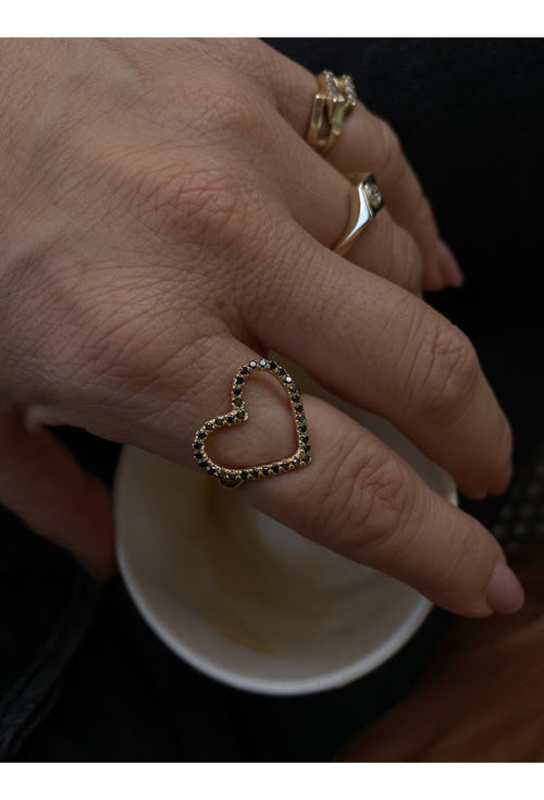 Classic Gold Heart Ring with Black Diamonds — image 5 of 15