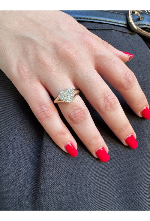 Heart Signet Ring with White Diamonds — image 5 of 16