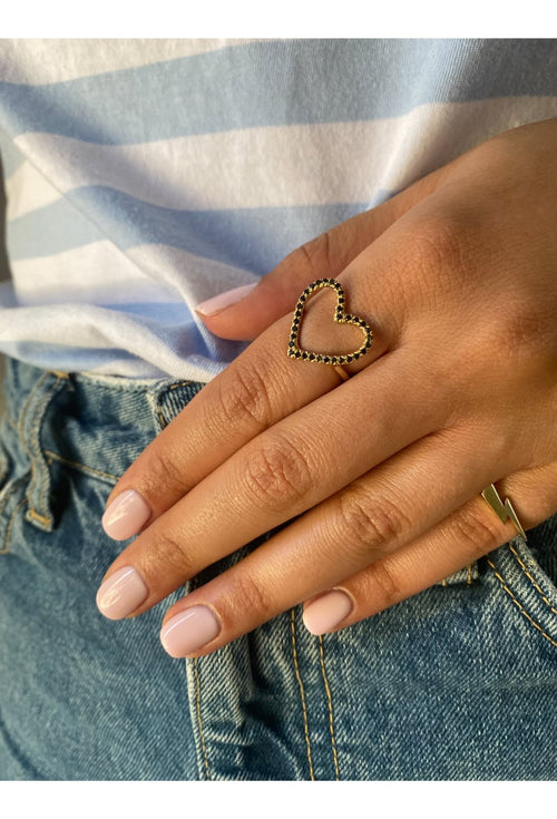 Classic Gold Heart Ring with Black Diamonds — image 13 of 15