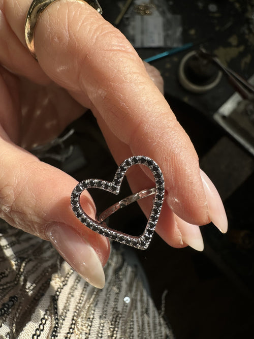 Classic Gold Heart Ring with Black Diamonds — image 14 of 15