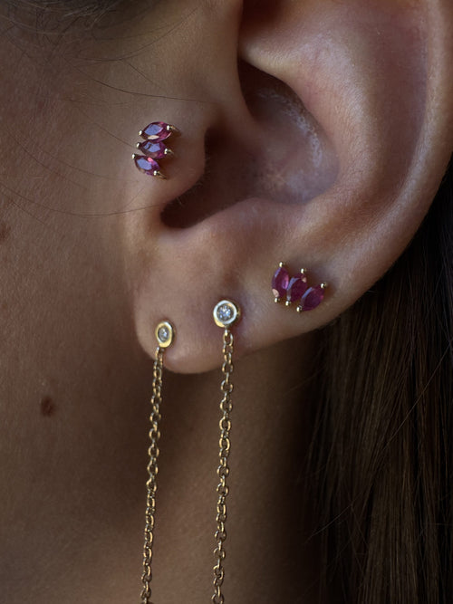 Triple Ruby Marquise Piercing Earring — earrings