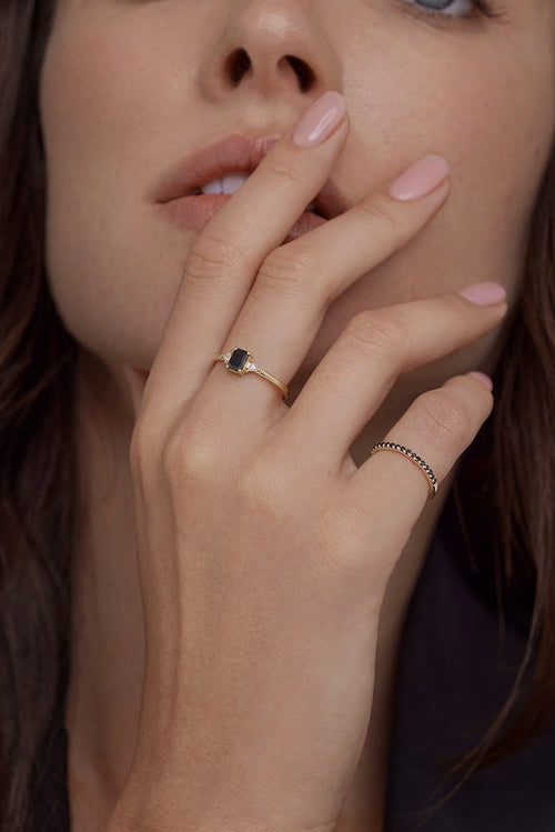 Black Diamond Gold Band Ring — image 3 of 9