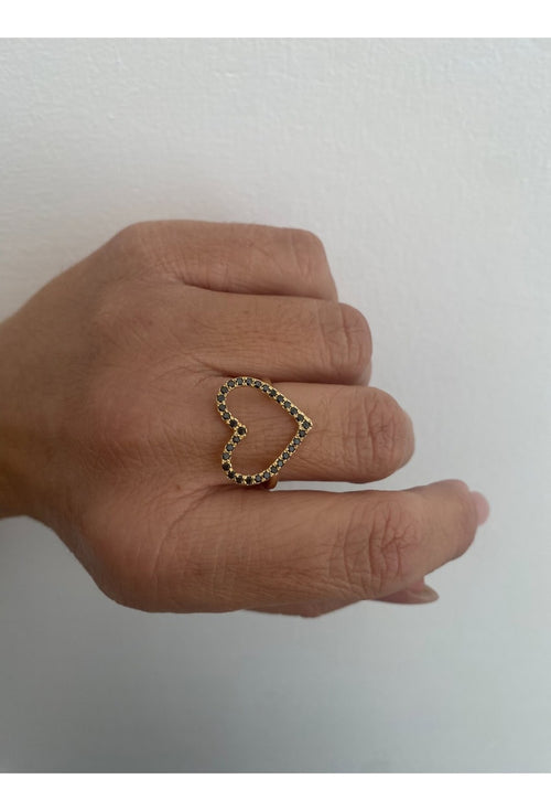 Classic Gold Heart Ring with Black Diamonds — image 8 of 15